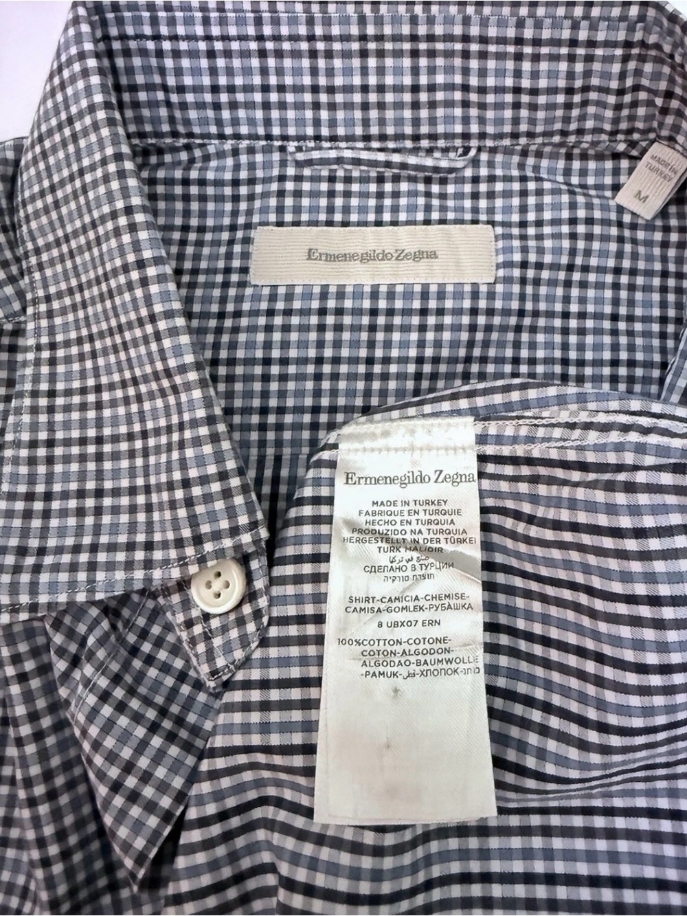 $325 ERMENEGILDO ZEGNA Shirt Mens M Button Down Gingham Check Cotton Turkey EUC - Picture 9 of 16